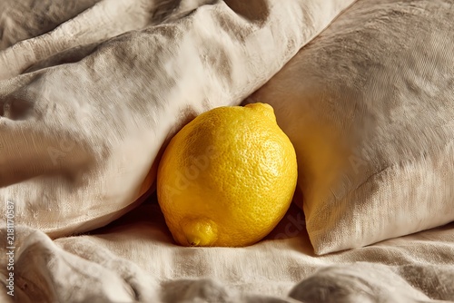 Fresh Yellow Lemon Nestled in Natural Linen Fabric