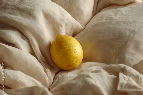 Fresh Yellow Lemon Nestled in Natural Linen Fabric
