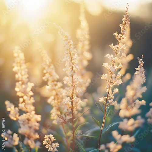 Golden Hour Whispers - Delicate Flowers Bathed in Sunlights Embrace.