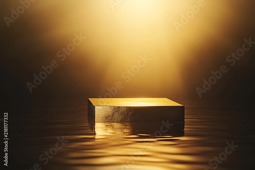 Golden Stage - Illuminated Platform for Product Showcase with Warm Lighting.