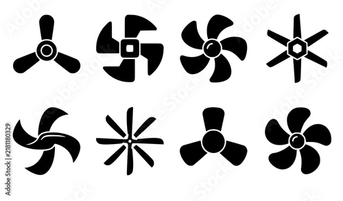 Фотография Fan blade icon collection featuring household industrial ventilation and aerodyn