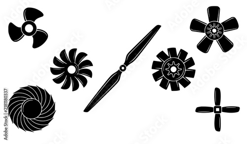 Canvas Print Mechanical fan blade vector icon set with propeller rotor turbine impeller and v
