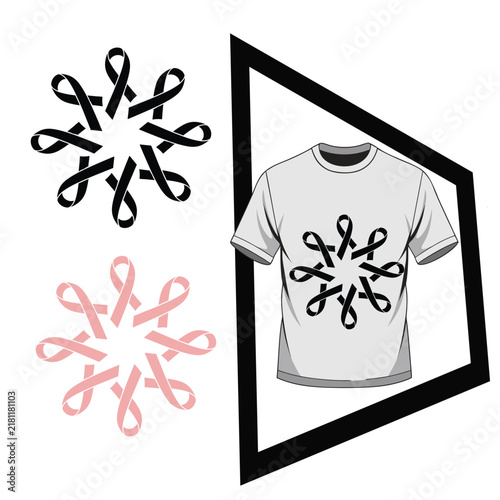 Cancer awareness ribbon circular pattern t-shirt design vector illustration
