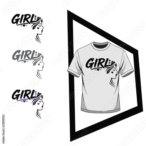 GIRL typography and face line art t-shirt design vector illustration