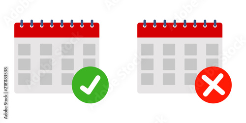 Calendar with check mark and cross icons for schedule confirmation.
