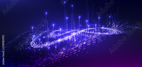 Futuristic Blue Purple Digital Wave Technology Background.