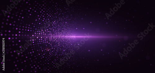 Abstract Purple Digital Tunnel with Glowing Particle Effect.