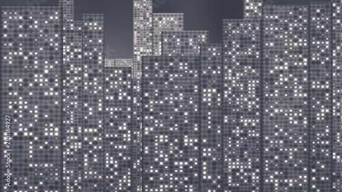 Reverse Pan Across Glowing Tower Windows At Night, Counter Panning Parallax City Layers, Seamless Loop in vibrant pastel tones
