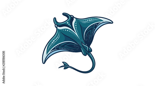 Stylized blue stingray with decorative tribal patterns.