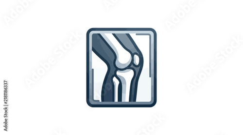 Stylized knee joint X-ray icon in square frame.