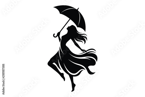 Woman dancing with an umbrella illustration umbrella movement performance