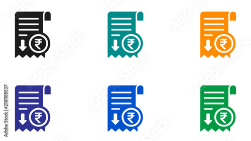 Rupee Bill Discount Icon Set with Down Arrow