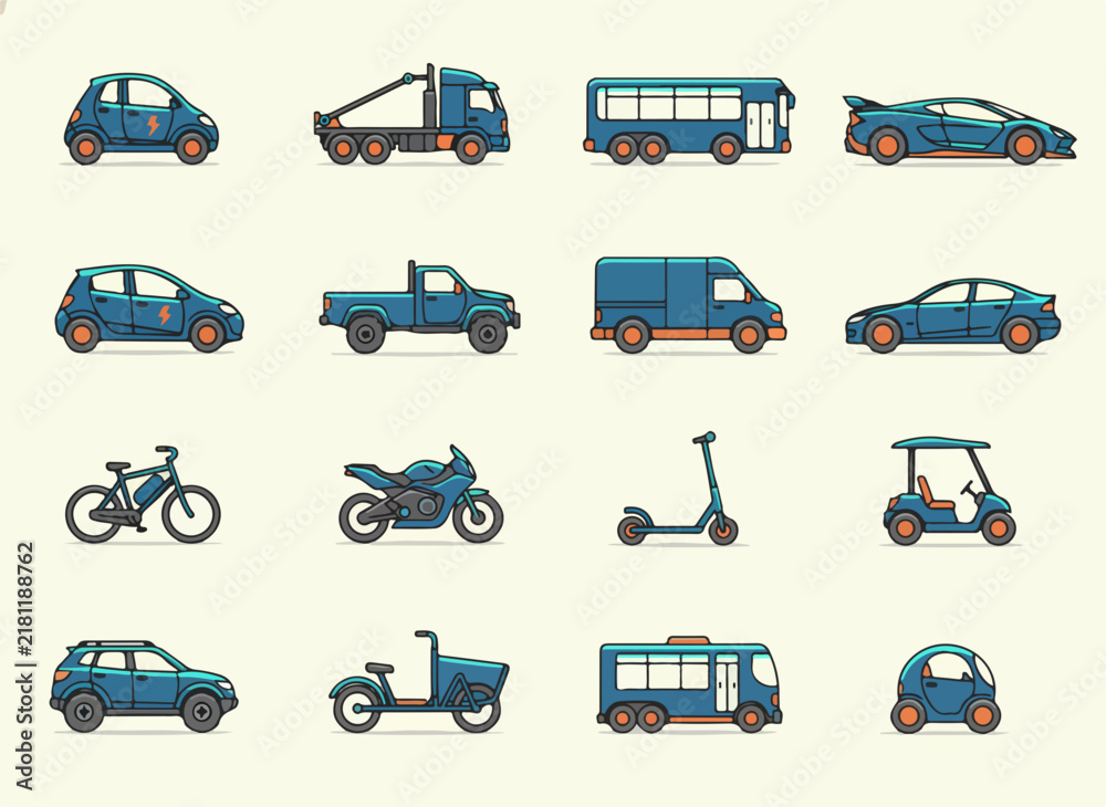 Naklejka premium Collection of Blue Vehicles and