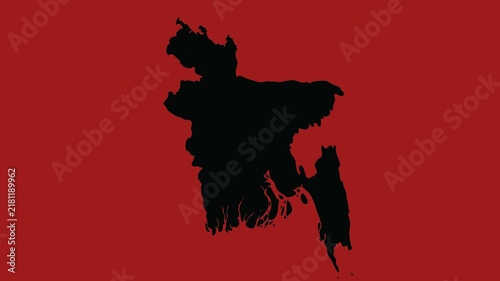 Bangladesh country silhouette map in black on a solid red background