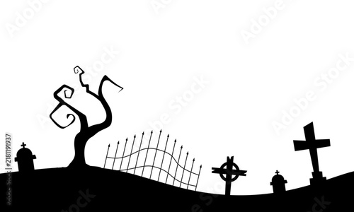 Spooky Halloween Graveyard Landscape Silhouette