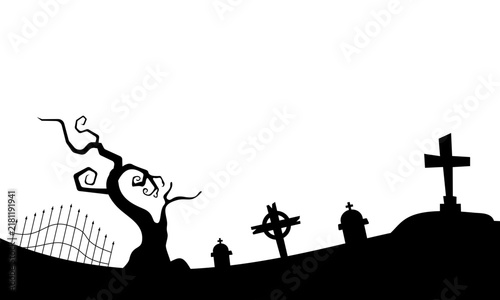 Spooky Halloween Graveyard Landscape Silhouette