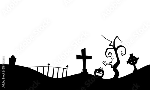 Spooky Halloween Graveyard Landscape Silhouette