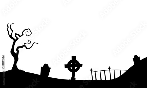 Spooky Halloween Graveyard Landscape Silhouette