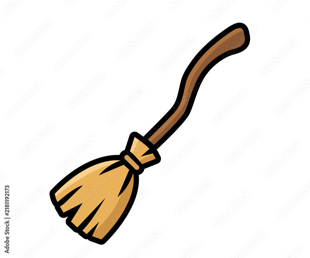 Obraz premium A hand drawn cartoon style wooden witch broomstick isolated on transparent background