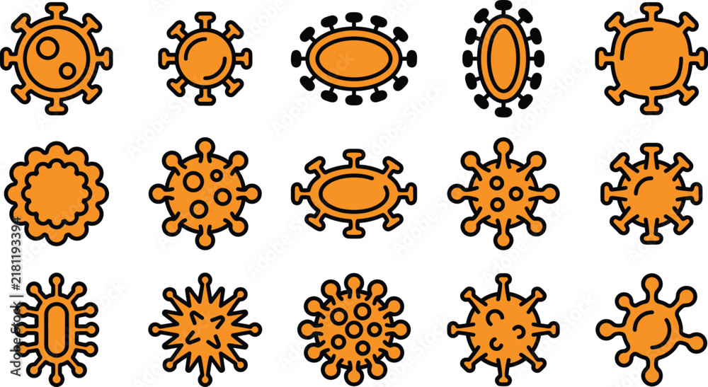 Obraz premium Virus Icons Collection For Microbiology And Science