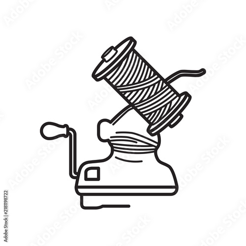 Cuadro en lienzo Detailed line art icon of a manual table-mounted yarn ball winder for winding skeins into cakes