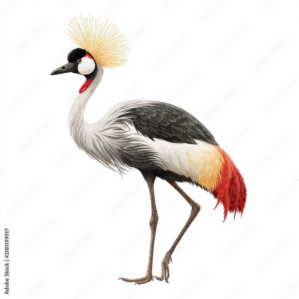 Obraz premium Elegant East African Crowned Crane Bird Isolated On Clean White Background Detailed Feather Texture