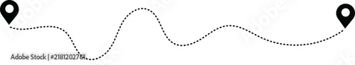 Fotografía Dashed path route between two map pin locations with dashed line travel route do