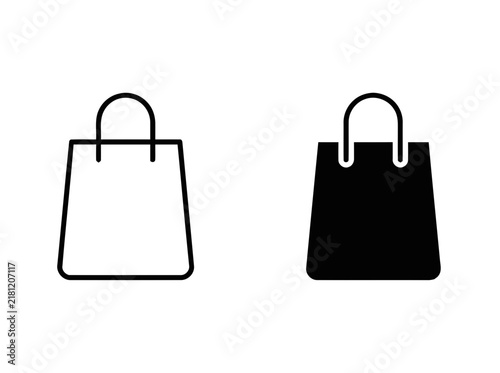 Shopping bag icon set, outline and solid vector illustration for retail and e-commerce.