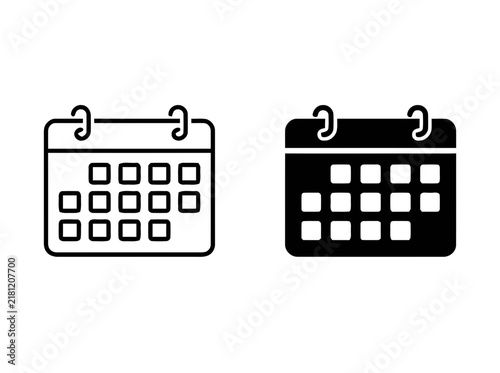 Calendar icon set in solid and outline style for business scheduling and date planning.