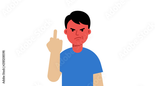 Cuadro en lienzo Angry man with flushed face showing middle finger