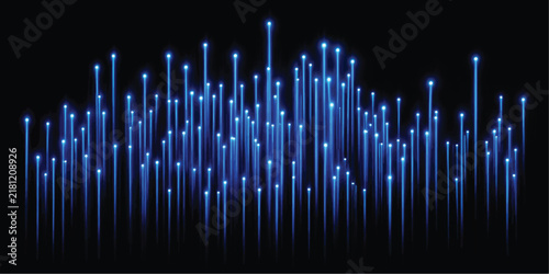 Vertical glowing blue light particles forming a digital data landscape with glowing streaks digital flow abstract background high tech particle beams energy flow information streams blue