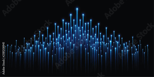 Abstract background of glowing blue vertical light trails on black with glowing lines vertical streaks fiber optics data transmission digital network motion lines tech wallpaper electric