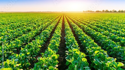 soybean. Soybean farm field under a vast open sky, showcasing rural agricultural scenery. travel magazines, destination branding, designed for outdoor magazines and nature guides, used by professors.
