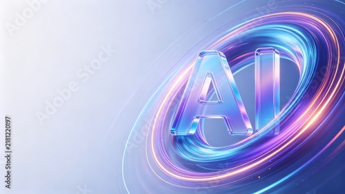 Glassy AI Letters Surrounded by Dynamic Neon Light Streams