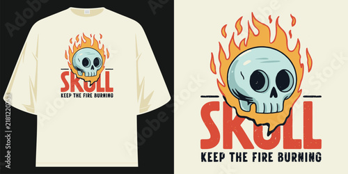 fire keep the burning vintage skull flames graphic tee shirt design vector illustration artwork