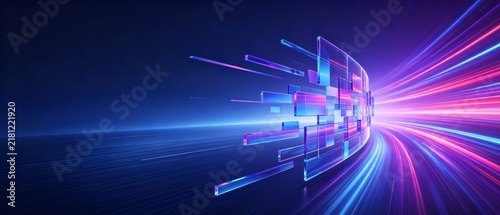 Abstract Digital Light Streams and Glass Panels in Modern Tech Design