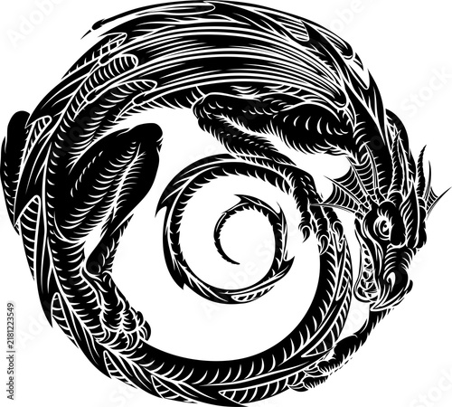 Fotografía Dragon Circle Vintage Woodcut Myth Fantasy Design