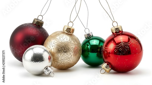 Set of colorful christmas ornaments isolated on white background