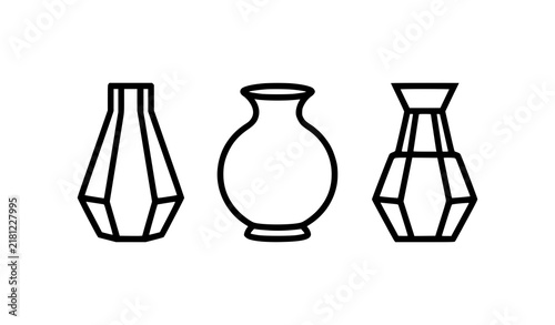 Set of three decorative ceramic vases line art icons with ceramic vase pottery art container interior minimalist illustration collection ornament stylized monochrome isolated artistic