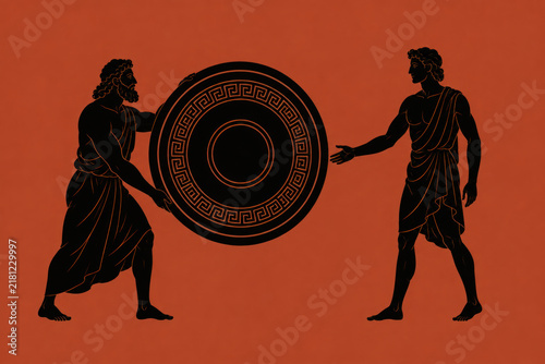 Greek Mythology in Silhouette — Hephaestus Presenting Achilles with the Legendary Circular Shield He Forged