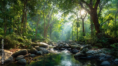 Tropical forest landscape panorama for ecology, sustainability and tourism
