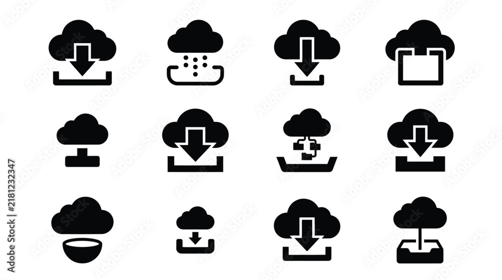 Obraz premium Modern cloud storage and download icons set
