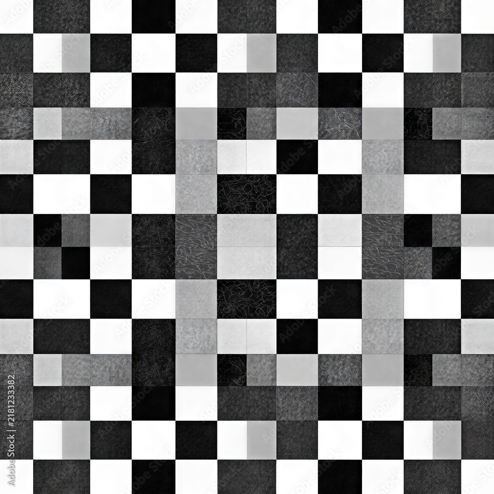 Obraz premium Black and White Checkerboard Mosaic Pattern, Modern Monochrome Geometric Tile Illustration 