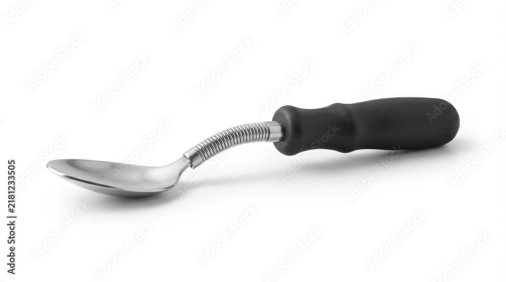 Fototapeta premium Bent Adaptive Spoon with Black Ergonomic Handle for Limited Wrist Mobility Isolated on White