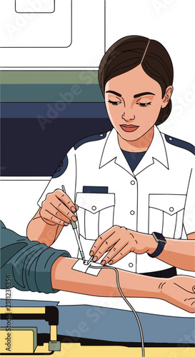 Medical worker drawing blood from a patient's arm