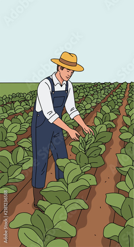 Farmer working in a field of plants