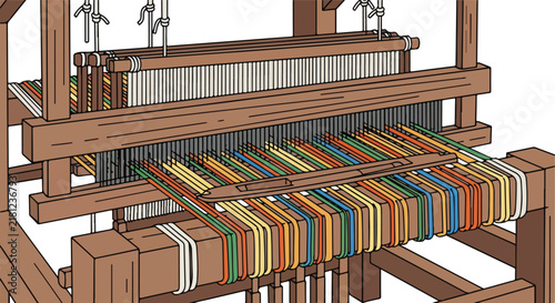Wooden loom with colorful threads