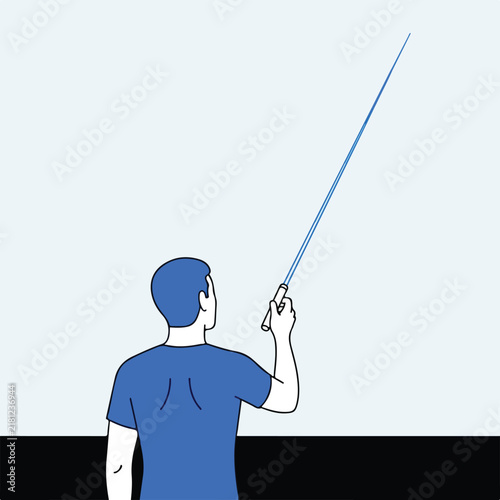 Person pointing with a stick on a light background