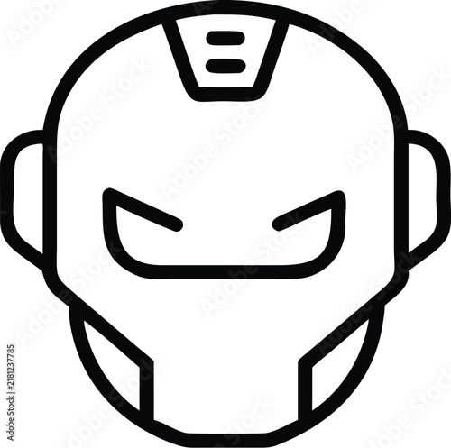 Futuristic Robot Mask Line Art Vector Illustration, Superhero Armor Helmet Icon, Sci-Fi Cyborg Head Outline Symbol