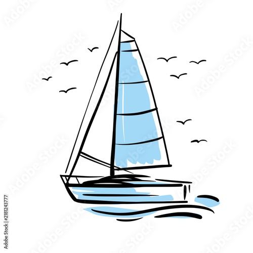 Yacht hand drawn in doodle style on white background